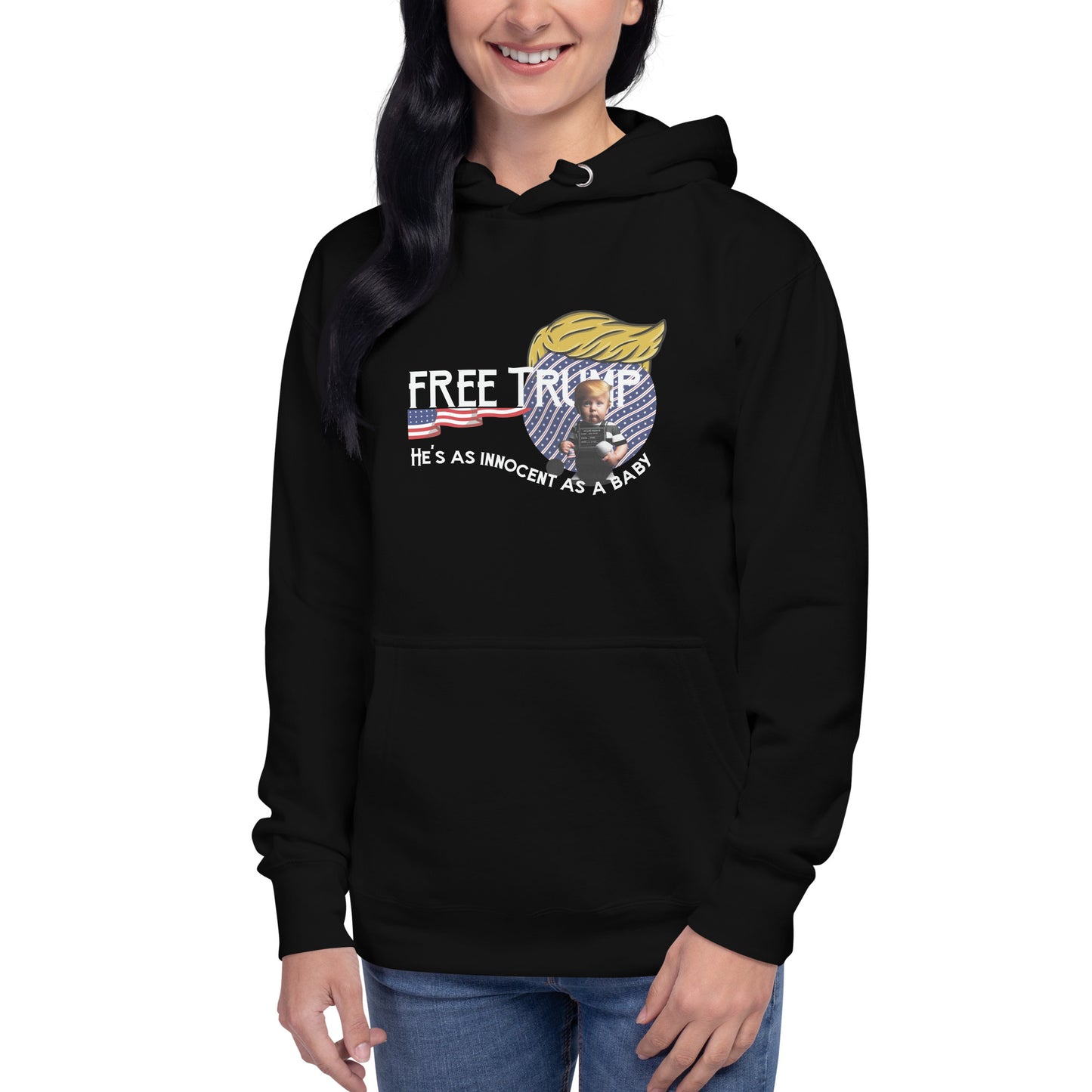 Unisex Hoodie "FREE TRUMP: HE'S AS INNOCENT AS A BABY"